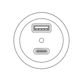 Line drawing of a front-mounted USB power socket.