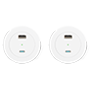 Two white front USB power sockets.