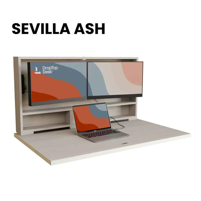 DropTop Duo 24 desk open, in the Sevilla Ash finish.