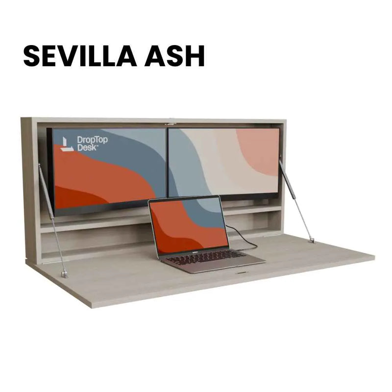 DropTop Duo 24 Light desk open, in the Sevilla Ash finish.