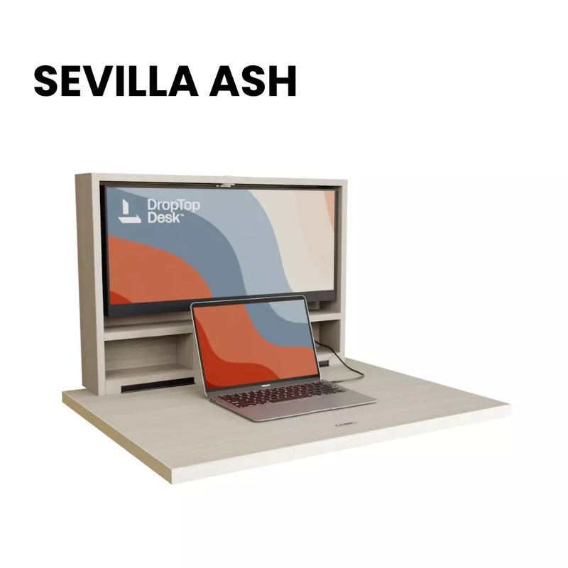 DropTop Single 29 desk open, in the Sevilla Ash finish.