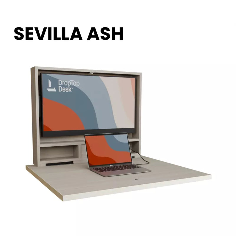 DropTop Single 32 desk open, in the Sevilla Ash finish.