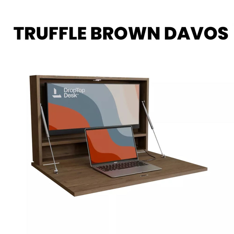 DropTop Single 29 Light desk open, in the Truffle Brown Davos finish.