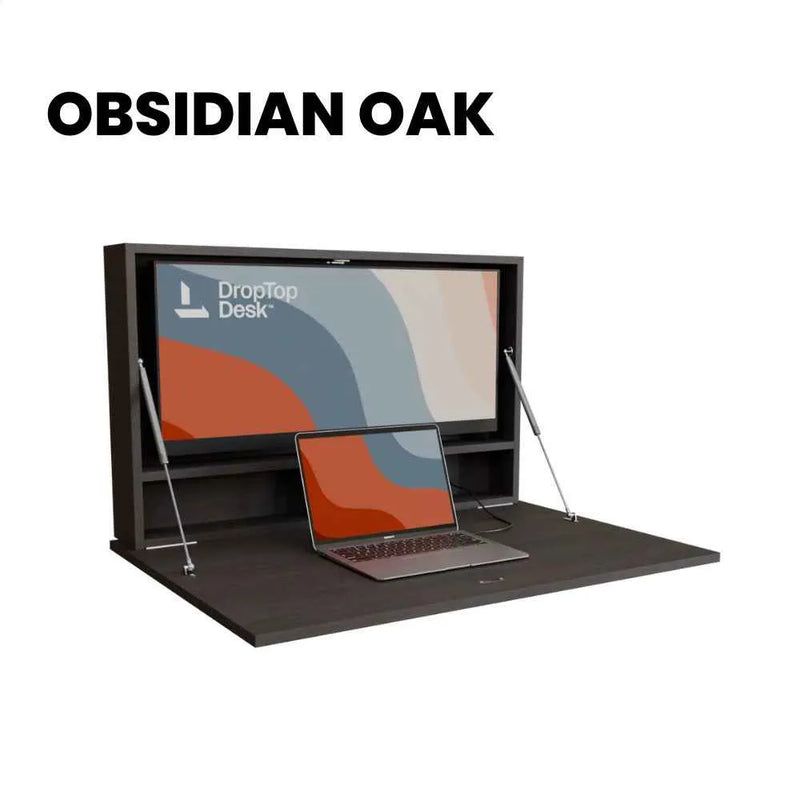 DropTop Single 34 Light desk open, in the Obsidian Oak finish.