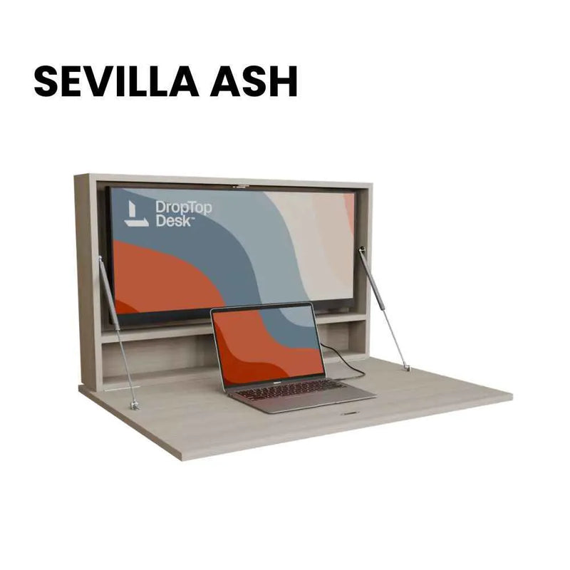 DropTop Single 34 Light desk open, in the Sevilla Ash finish.
