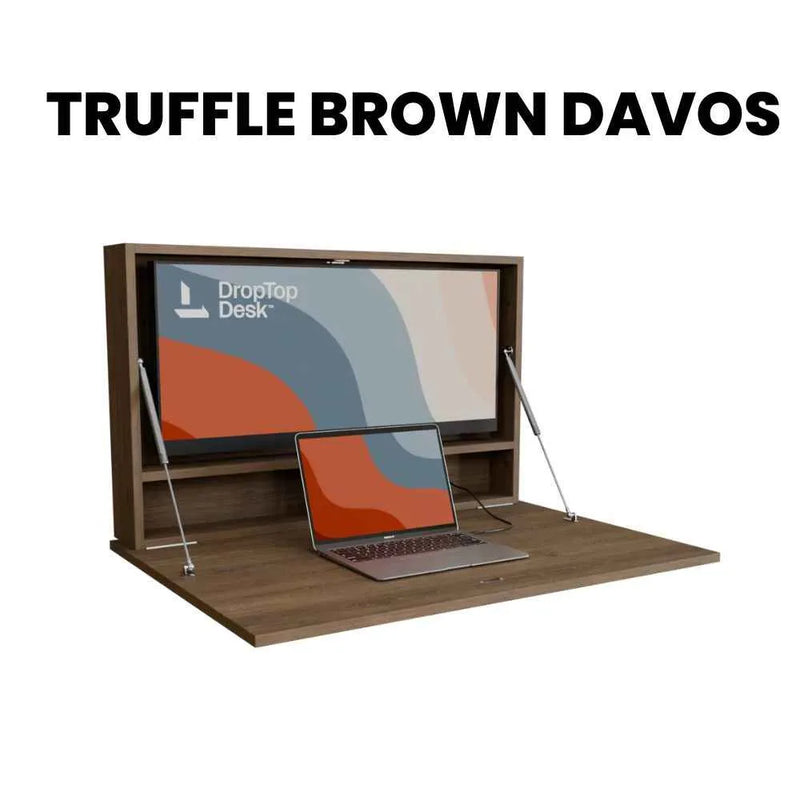 DropTop Single 34 Light desk open, in the Truffle Brown Davos finish.