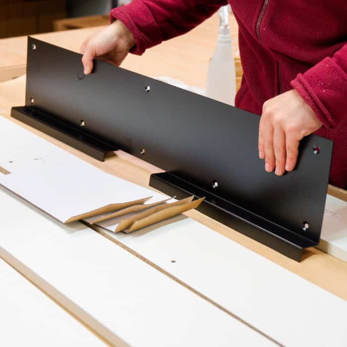 Preparing DropTop desk components in the workshop