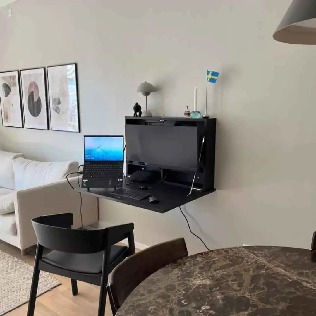 Open black DropTop Single 29 Light with a monitor, keyboard and separate laptop.